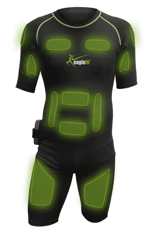 Highlight in green all the front electrodes of the Pro EMS suit