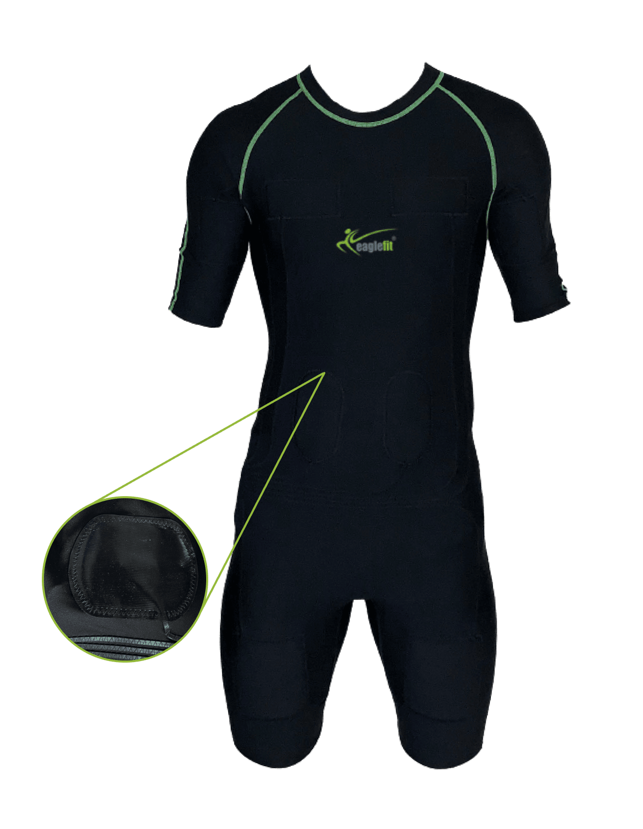 EMS Suit with zoom in showing the electrode